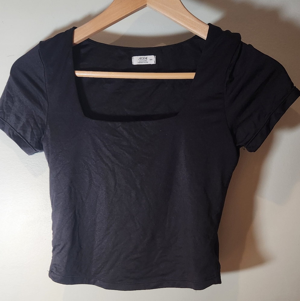 Ardene Med Black Fitted Crop Blouse Flattering Silhouette Square Neck‎